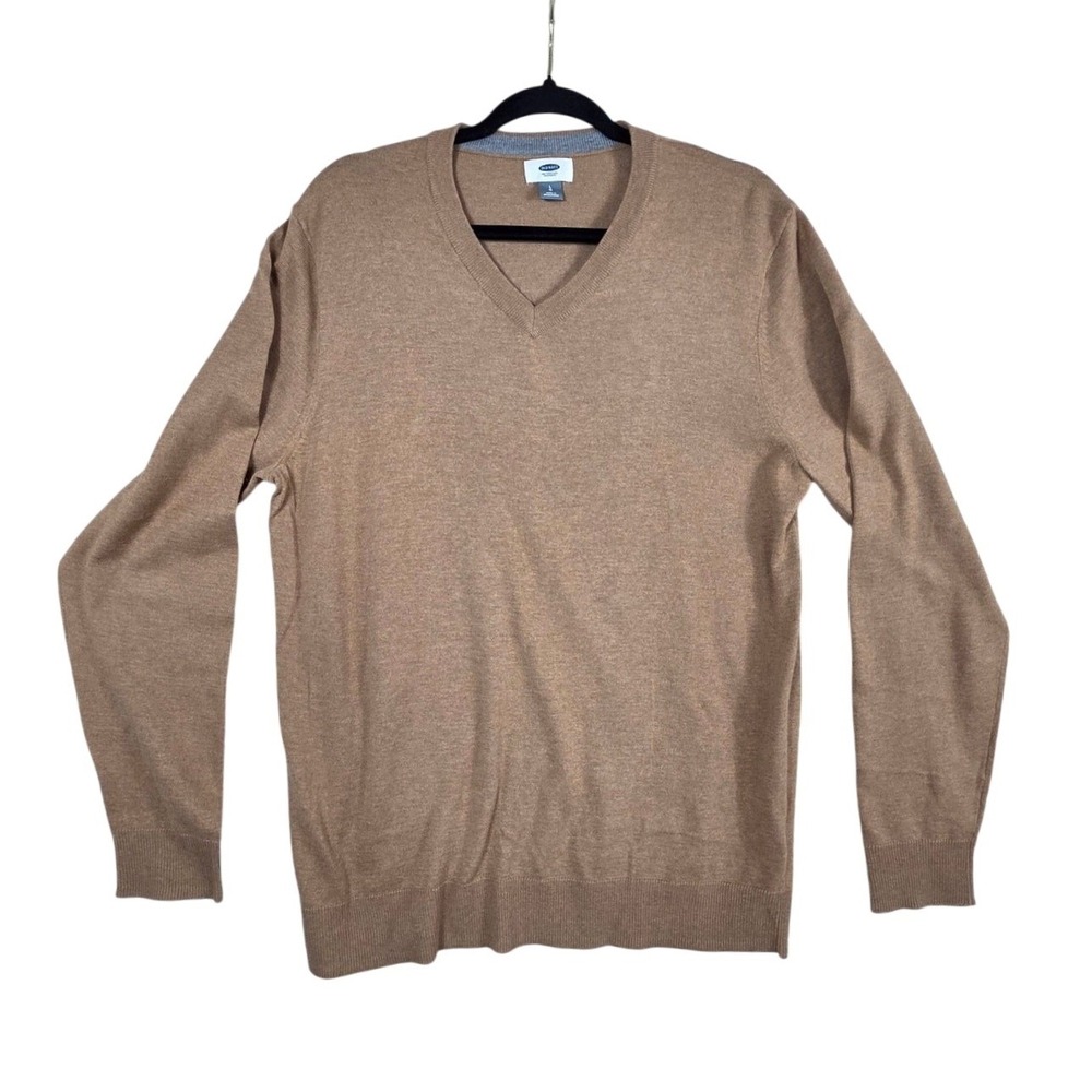 Old Navy V-Neck Sweater Camel Brown Cotton Blend Knit Large Basic, Classic, Soft